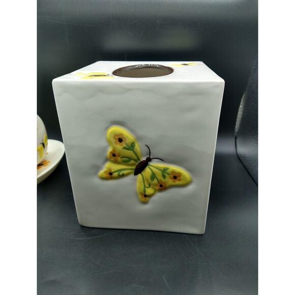 Vintage Ceramic 4 Piece Bathroom Vanity Set Butterfly Daisy Yellow Orange 1980's - Picture 14 of 16